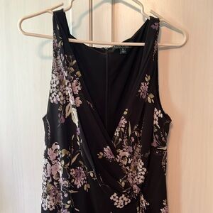 Ralph Lauren spectacularly gorgeous black with lavender floral dress fully lined